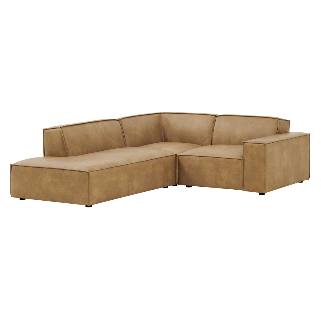 Restore 3-Piece Vegan Leather Modular L-Shaped Sectional Sofa in Toast
