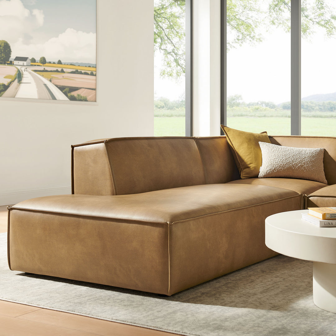 Restore 3-Piece Vegan Leather Modular L-Shaped Sectional Sofa in Toast