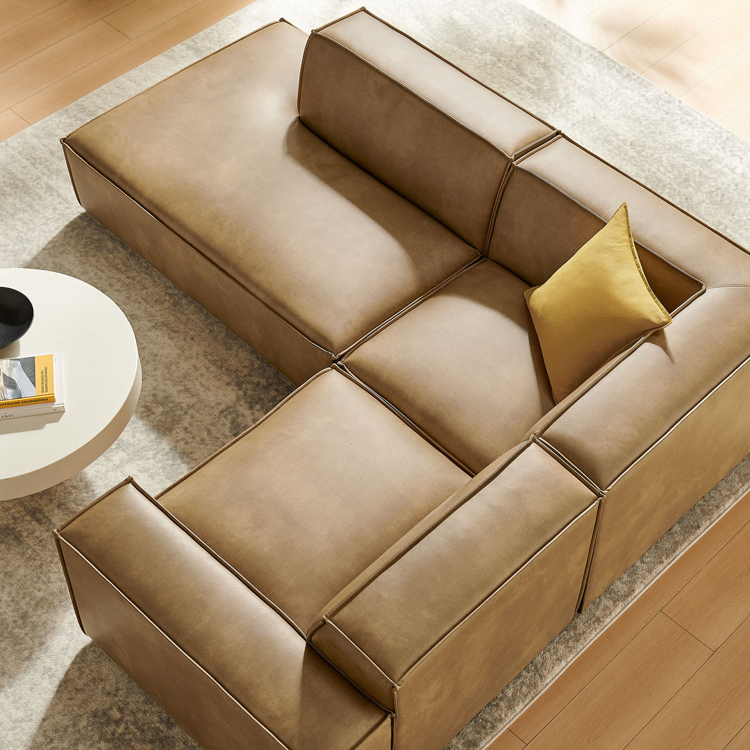 Restore 3-Piece Vegan Leather Modular L-Shaped Sectional Sofa in Toast