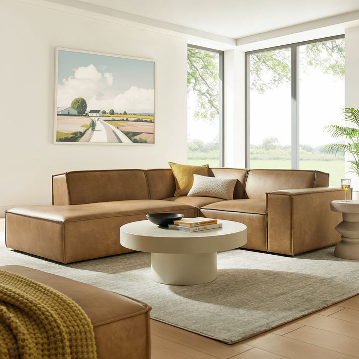 Restore 3-Piece Vegan Leather Modular L-Shaped Sectional Sofa in Toast