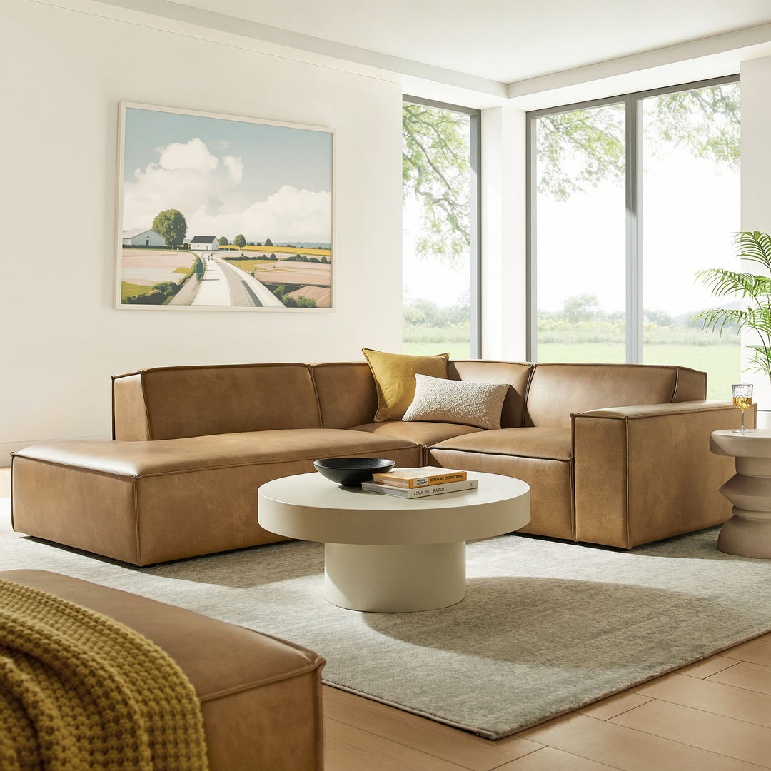 Restore 3-Piece Vegan Leather Modular L-Shaped Sectional Sofa in Toast