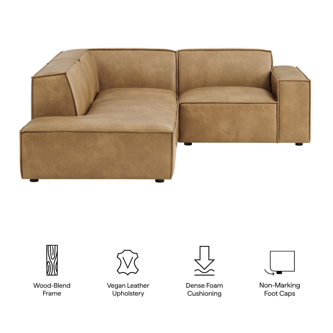 Restore 3-Piece Vegan Leather Modular L-Shaped Sectional Sofa in Toast