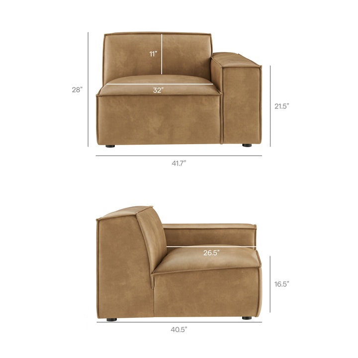Restore 3-Piece Vegan Leather Modular L-Shaped Sectional Sofa in Toast