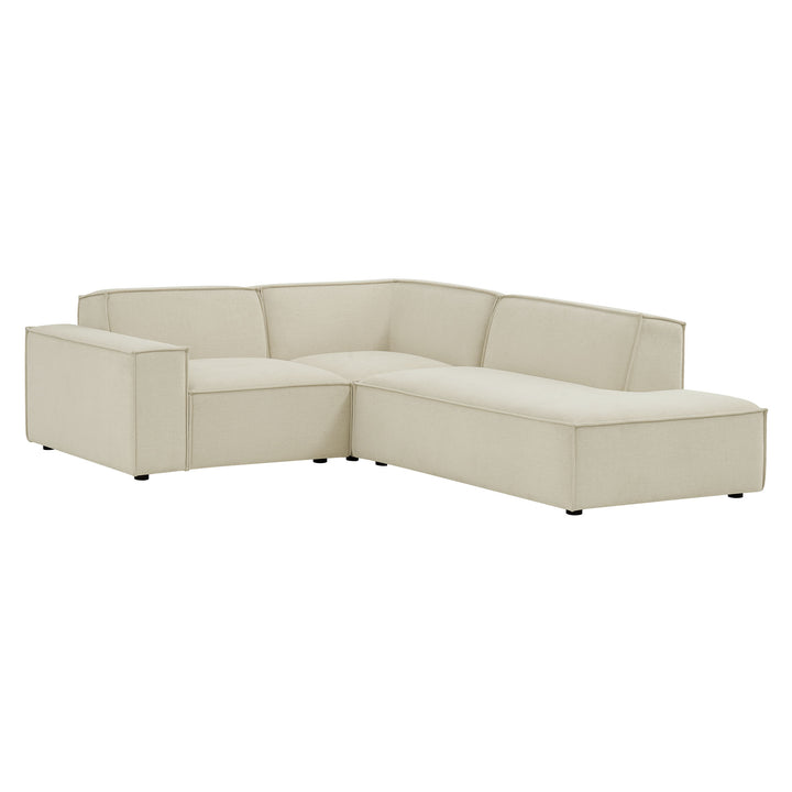 Restore 3-Piece Performance Fabric Upholstered Modular L-Shaped Sectional Sofa in Ecru
