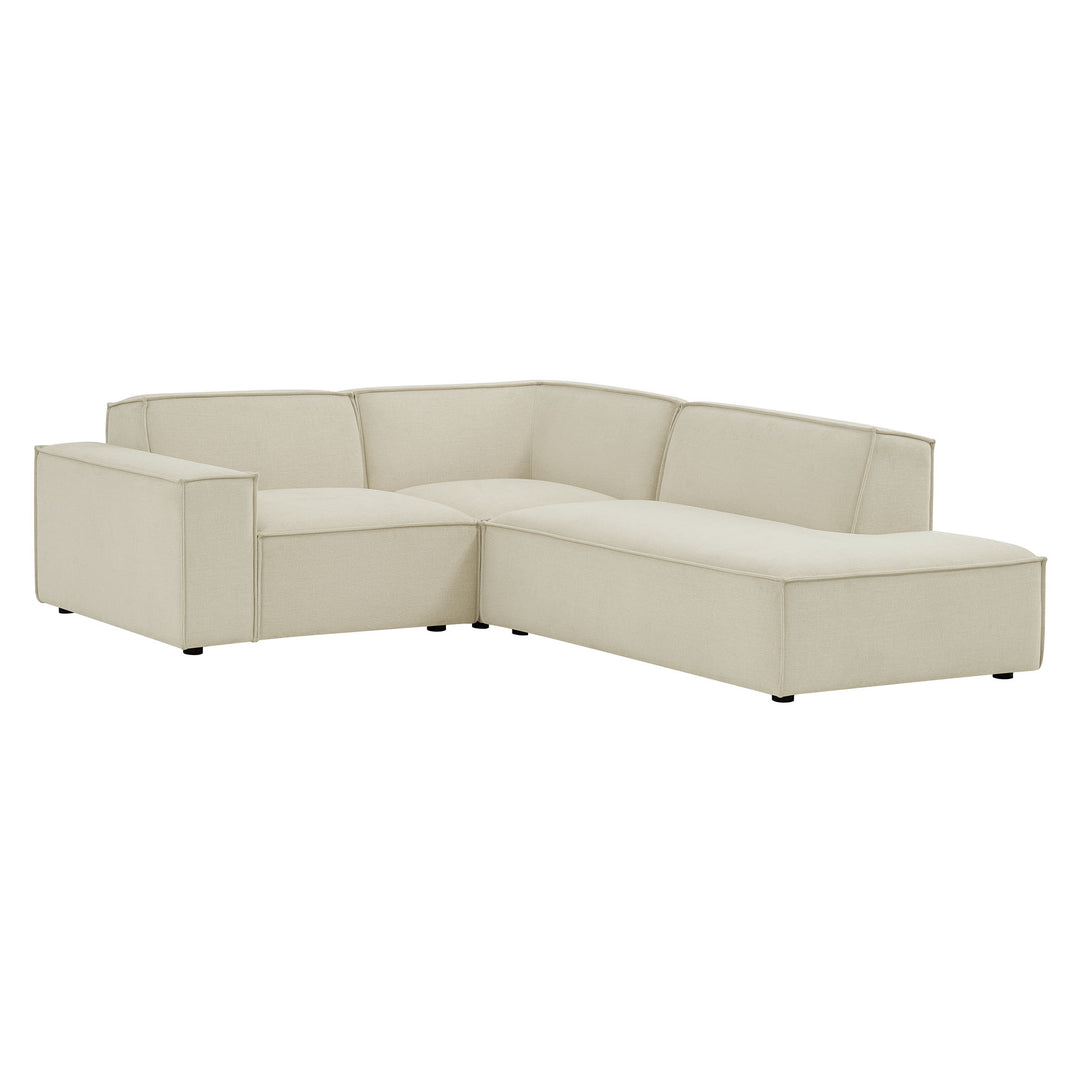 Restore 3-Piece Performance Fabric Upholstered Modular L-Shaped Sectional Sofa in Ecru