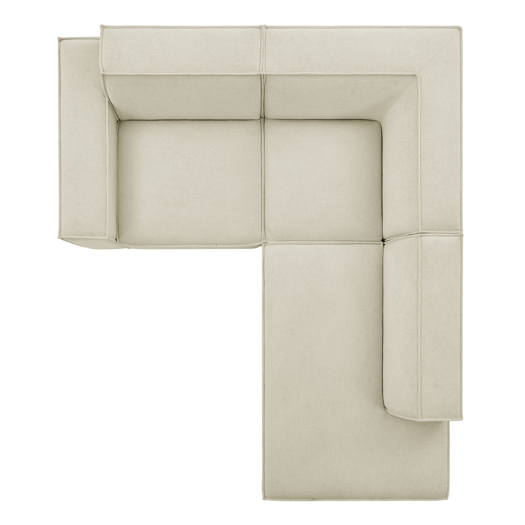 Restore 3-Piece Performance Fabric Upholstered Modular L-Shaped Sectional Sofa in Ecru