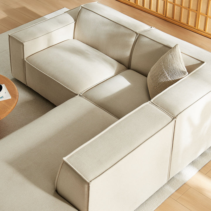 Restore 3-Piece Performance Fabric Upholstered Modular L-Shaped Sectional Sofa in Ecru