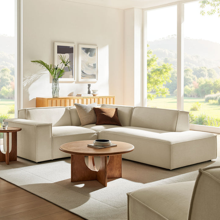 Restore 3-Piece Performance Fabric Upholstered Modular L-Shaped Sectional Sofa in Ecru