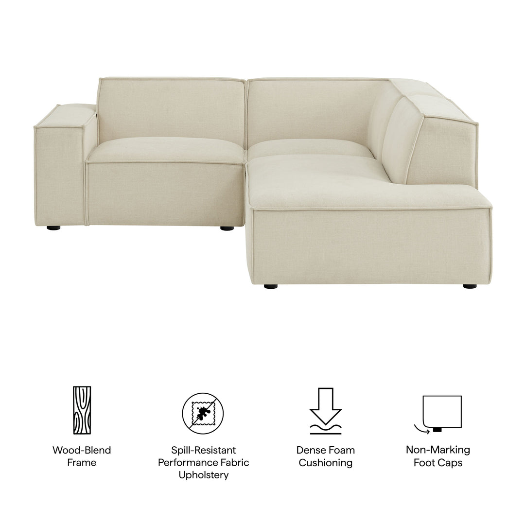Restore 3-Piece Performance Fabric Upholstered Modular L-Shaped Sectional Sofa in Ecru
