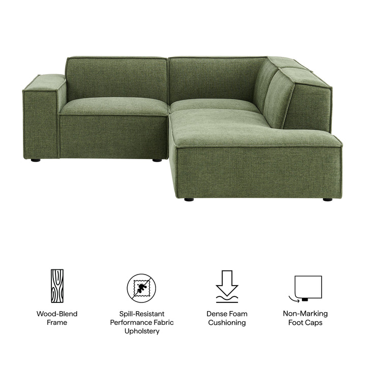 Restore 3-Piece Performance Fabric Upholstered Modular L-Shaped Sectional Sofa in Foliage