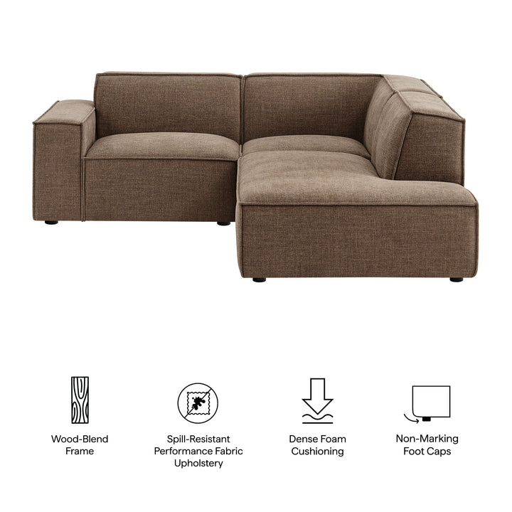Restore 3-Piece Performance Fabric Upholstered Modular L-Shaped Sectional Sofa in Mocha