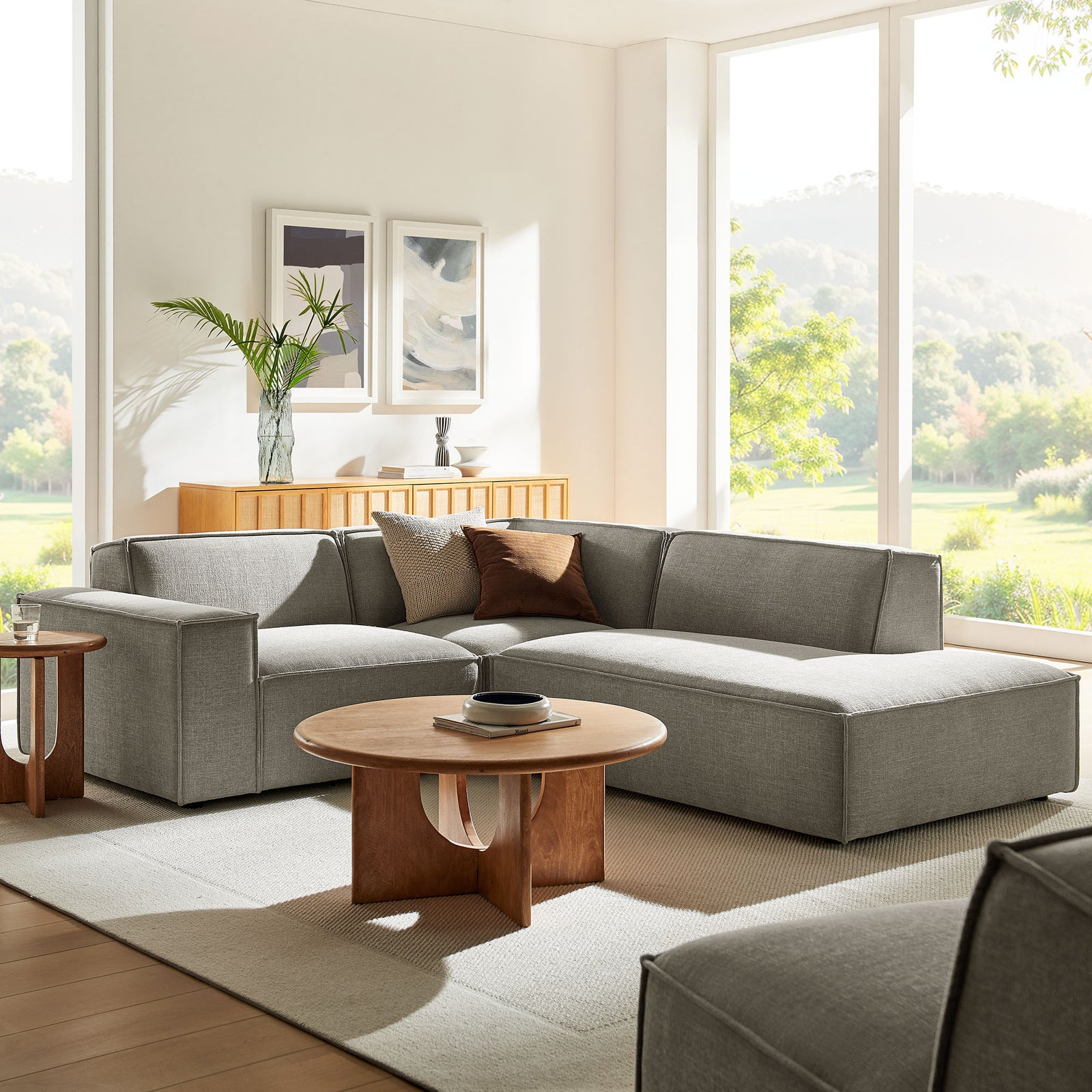 Restore 3-Piece Performance Fabric Upholstered Modular L-Shaped Sectional Sofa in Pewter