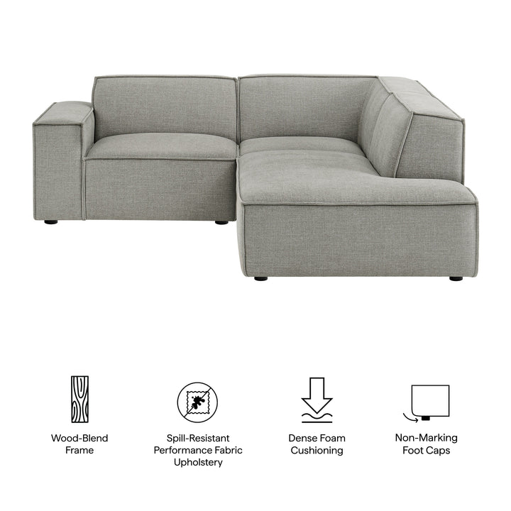 Restore 3-Piece Performance Fabric Upholstered Modular L-Shaped Sectional Sofa in Pewter