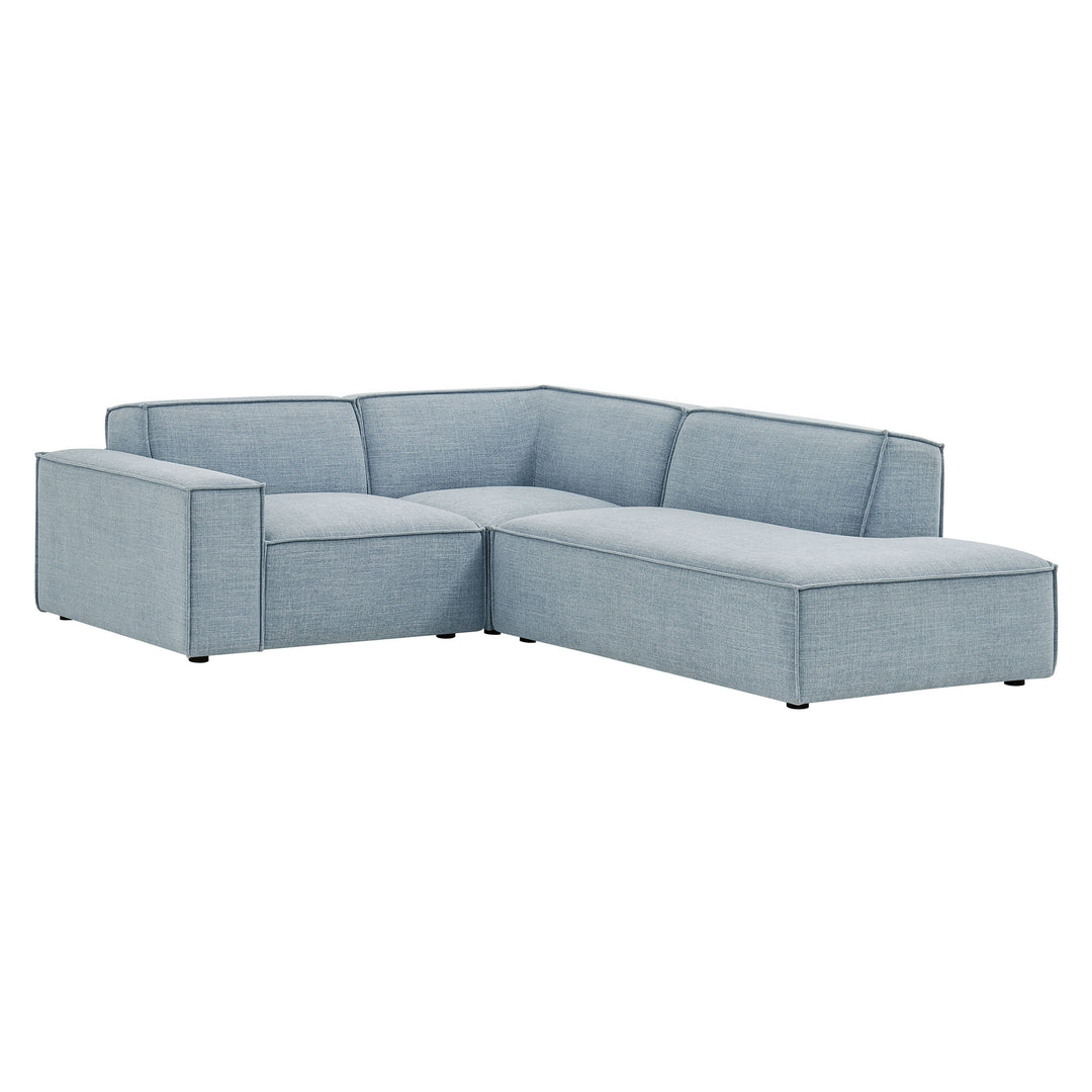 Restore 3-Piece Performance Fabric Upholstered Modular L-Shaped Sectional Sofa in Sky