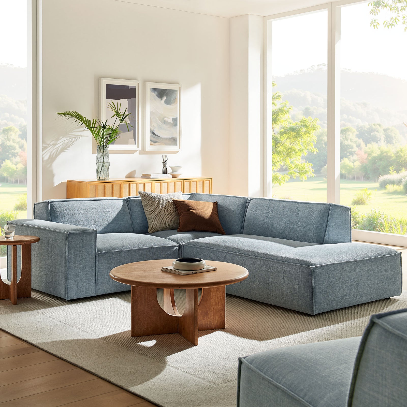 Restore 3-Piece Performance Fabric Upholstered Modular L-Shaped Sectional Sofa in Sky