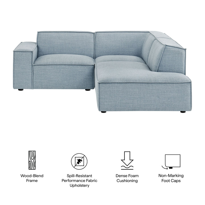 Restore 3-Piece Performance Fabric Upholstered Modular L-Shaped Sectional Sofa in Sky