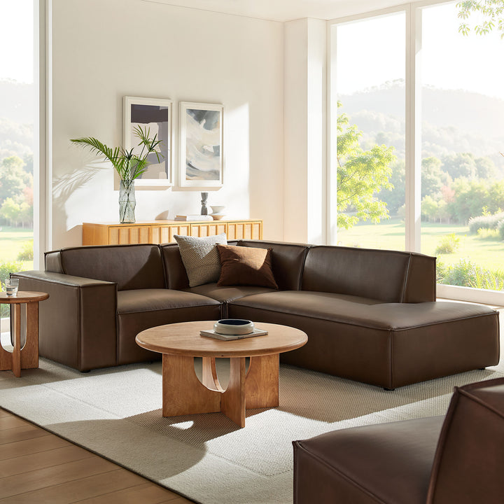 Restore 3-Piece Vegan Leather Modular L-Shaped Sectional Sofa in Espresso