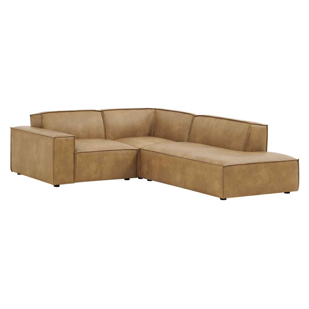 Restore 3-Piece Vegan Leather Modular L-Shaped Sectional Sofa in Toast