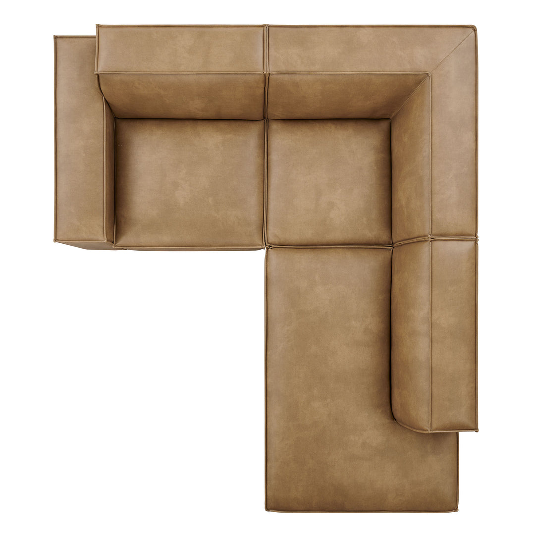 Restore 3-Piece Vegan Leather Modular L-Shaped Sectional Sofa in Toast