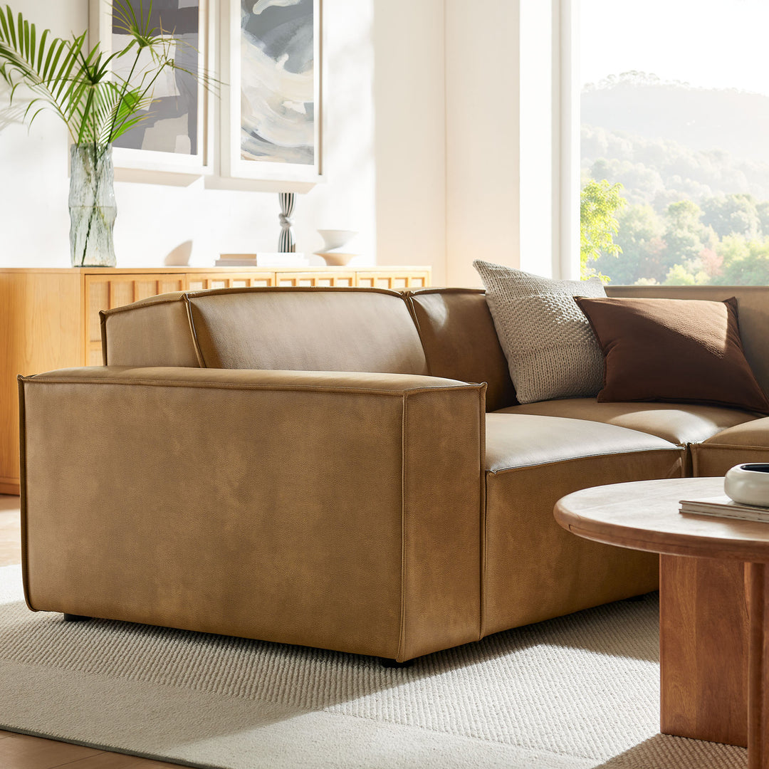 Restore 3-Piece Vegan Leather Modular L-Shaped Sectional Sofa in Toast