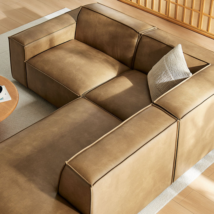 Restore 3-Piece Vegan Leather Modular L-Shaped Sectional Sofa in Toast