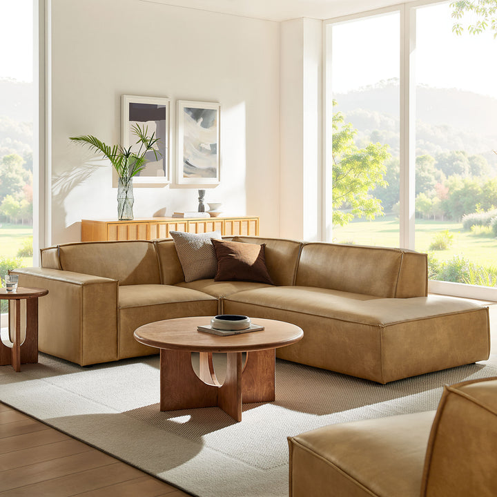 Restore 3-Piece Vegan Leather Modular L-Shaped Sectional Sofa in Toast