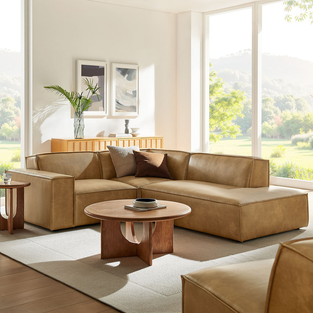 Restore 3-Piece Vegan Leather Modular L-Shaped Sectional Sofa in Toast