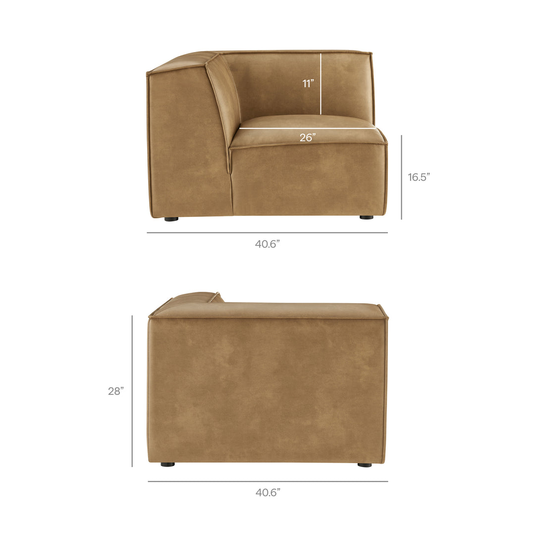 Restore 3-Piece Vegan Leather Modular L-Shaped Sectional Sofa in Toast