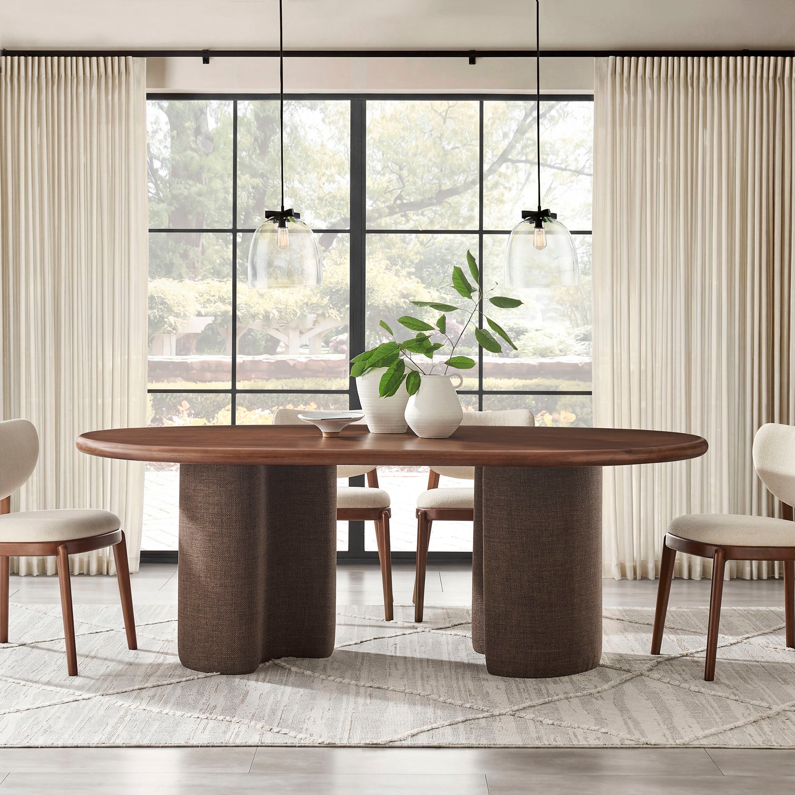 Enric 84 Inch Mango Wood Oval Dining Table in Walnut
