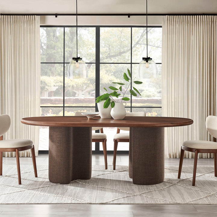 Enric 84 Inch Mango Wood Oval Dining Table in Walnut