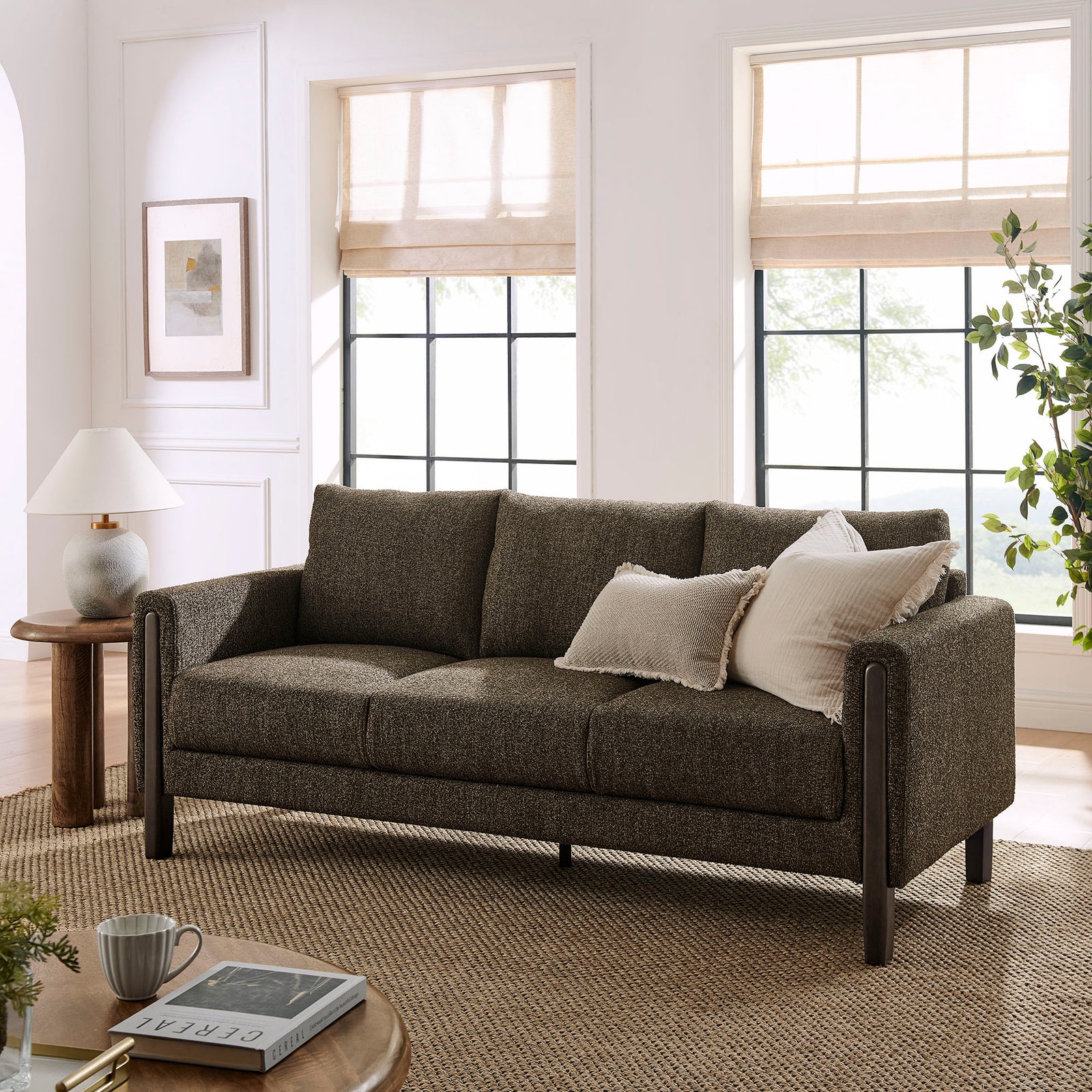 Hawken Boucle Fabric Sofa in Antique Espresso