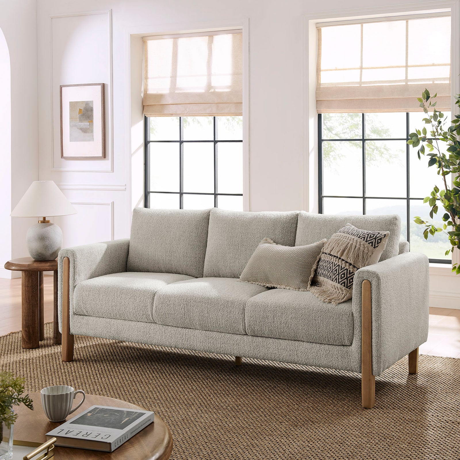 Hawken Boucle Fabric Sofa in Parchment Beech