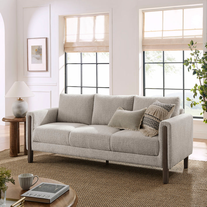 Hawken Boucle Fabric Sofa in Parchment Espresso