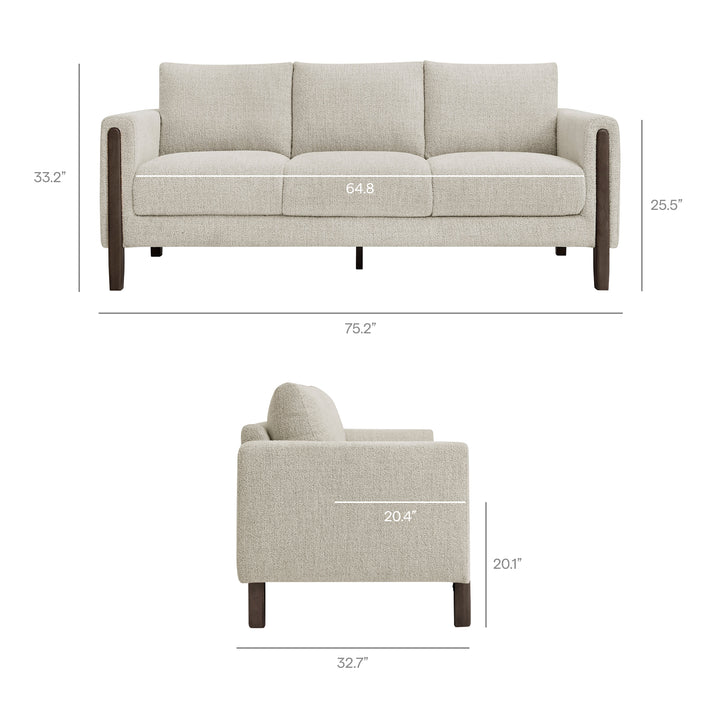 Hawken Boucle Fabric Sofa in Parchment Espresso