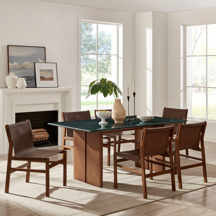 Amistad 72 Inch Marble Dining Table in Walnut Green Marble