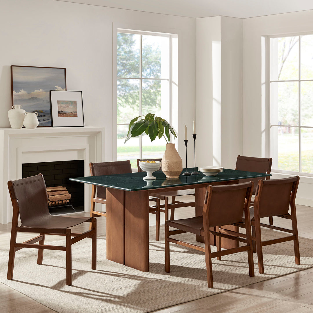 Amistad 72 Inch Marble Dining Table in Walnut Green Marble