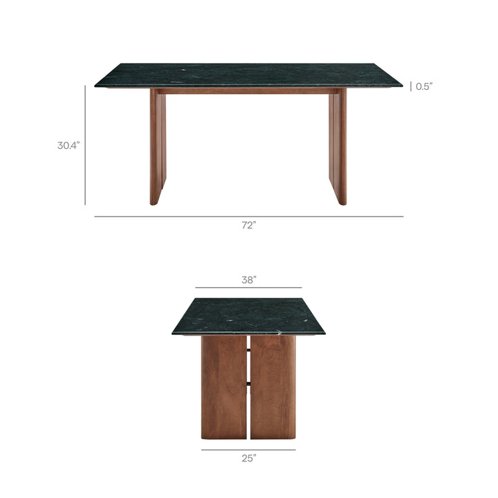 Amistad 72 Inch Marble Dining Table in Walnut Green Marble