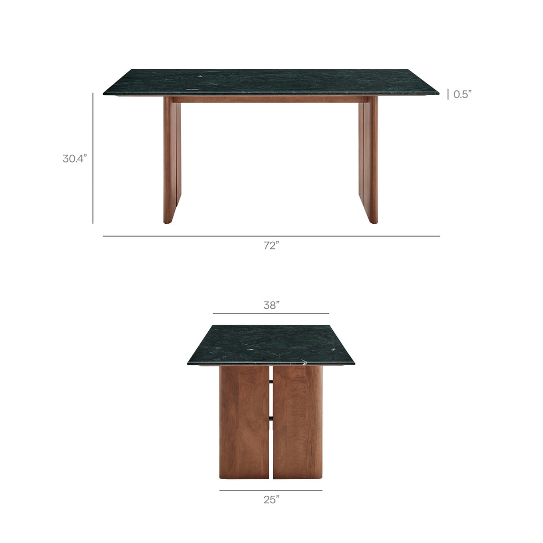 Amistad 72 Inch Marble Dining Table in Walnut Green Marble