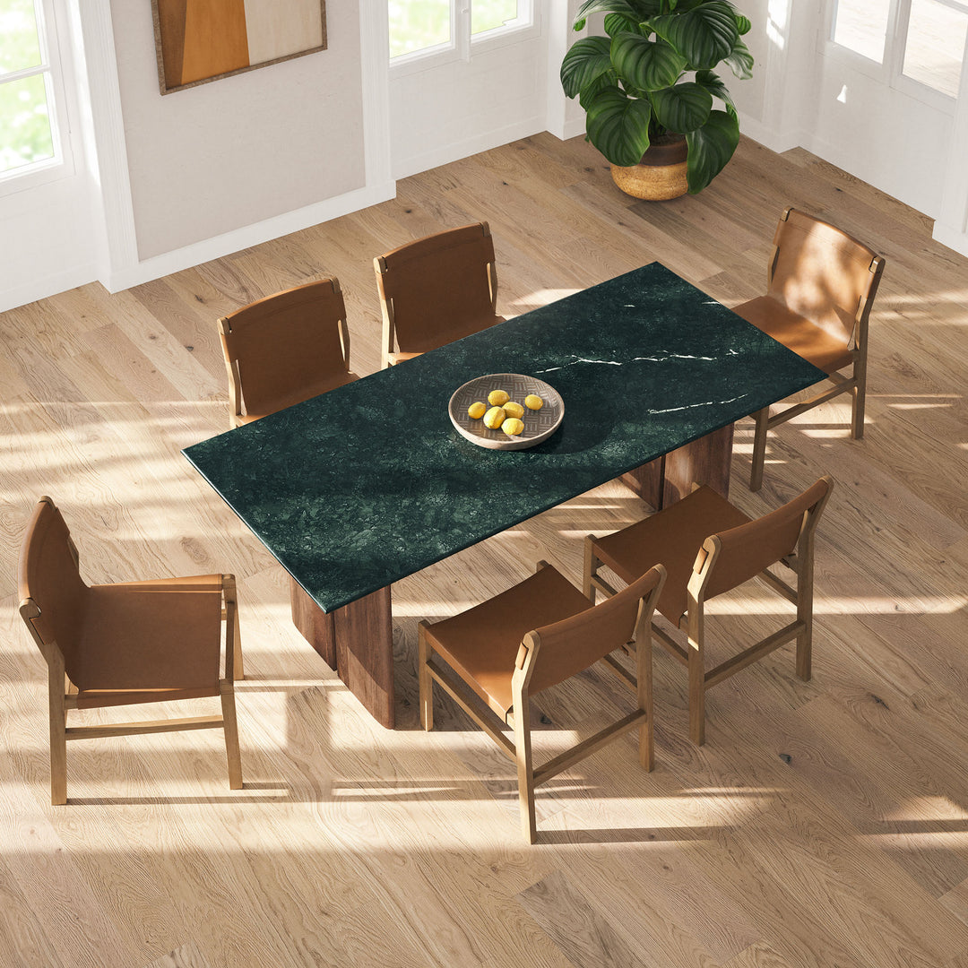 Amistad 86 Inch Marble Dining Table in Walnut Green Marble