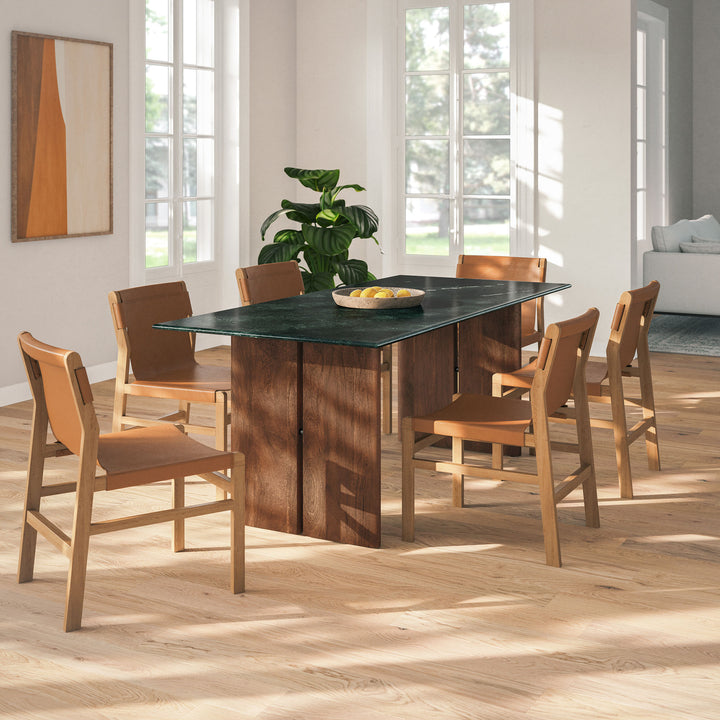Amistad 86 Inch Marble Dining Table in Walnut Green Marble