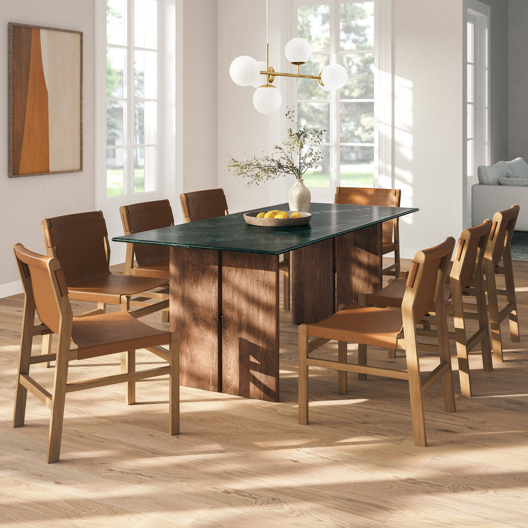 Amistad 86 Inch Marble Dining Table in Walnut Green Marble