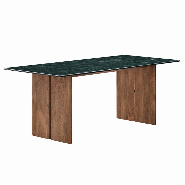 Amistad 86 Inch Marble Dining Table in Walnut Green Marble