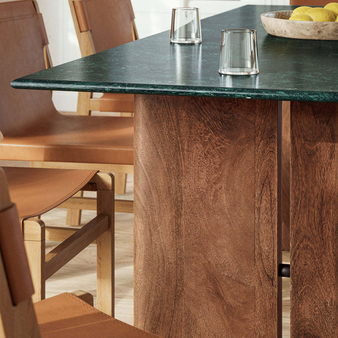 Amistad 86 Inch Marble Dining Table in Walnut Green Marble