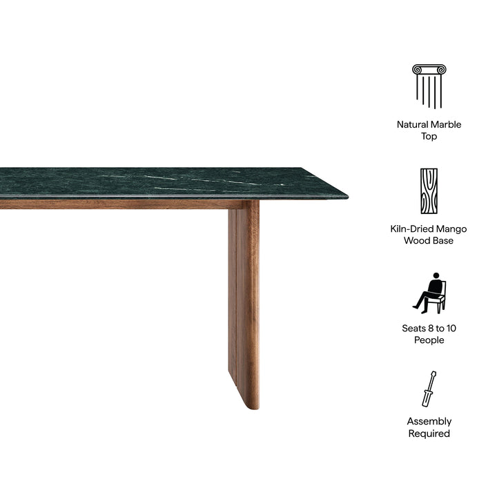Amistad 86 Inch Marble Dining Table in Walnut Green Marble