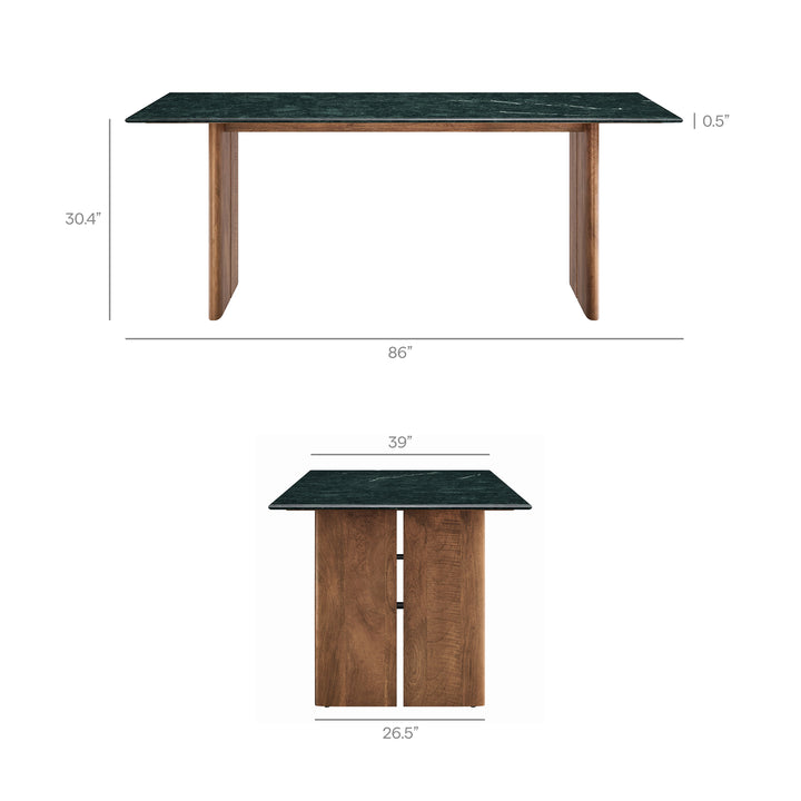 Amistad 86 Inch Marble Dining Table in Walnut Green Marble