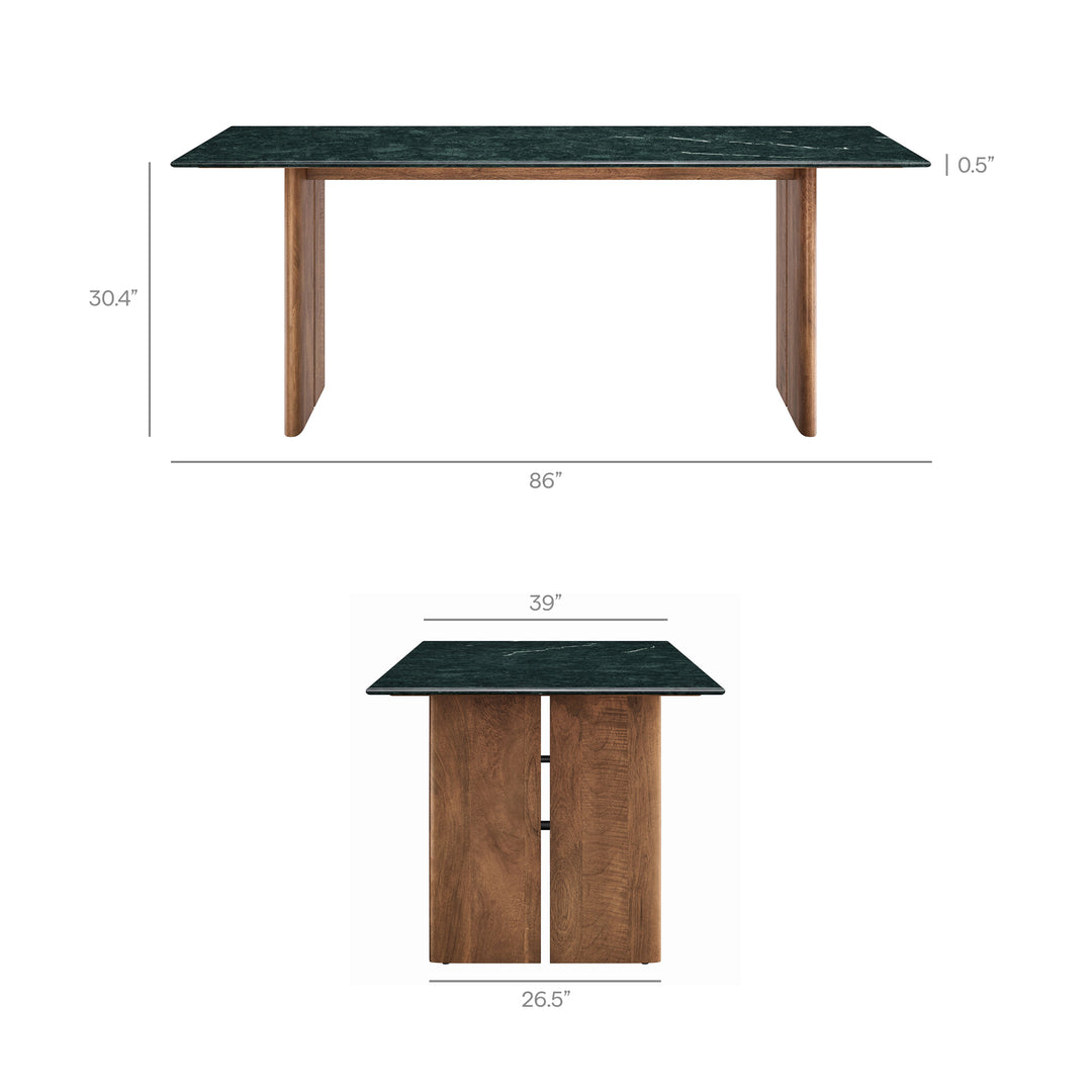 Amistad 86 Inch Marble Dining Table in Walnut Green Marble