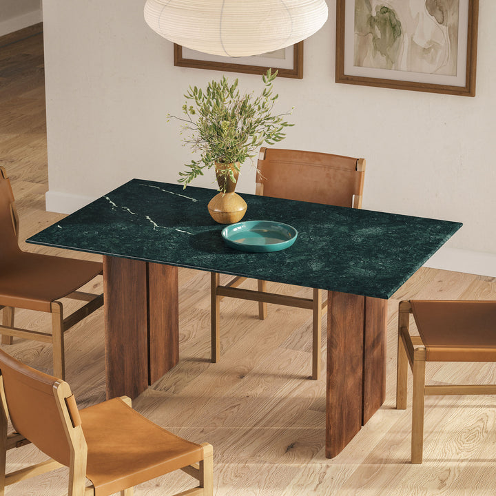 Amistad 60 Inch Marble Dining Table in Walnut Green Marble