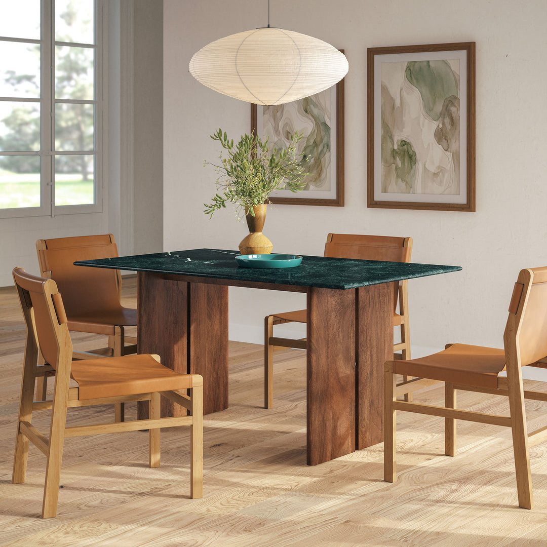 Amistad 60 Inch Marble Dining Table in Walnut Green Marble