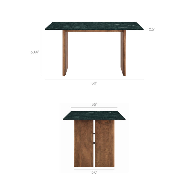 Amistad 60 Inch Marble Dining Table in Walnut Green Marble