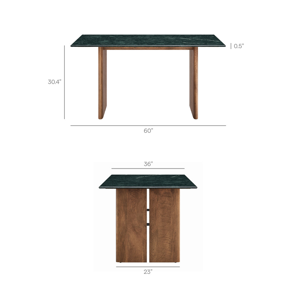 Amistad 60 Inch Marble Dining Table in Walnut Green Marble